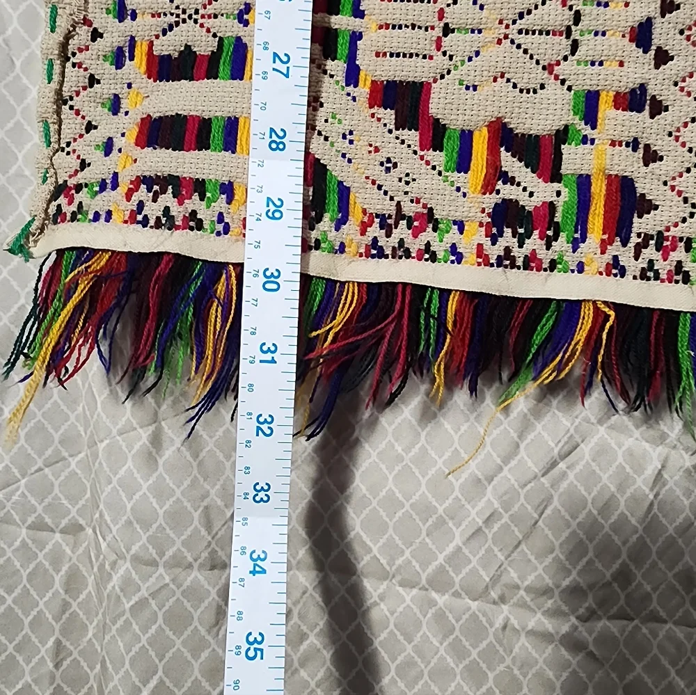 Vintage Mazahua Embroidery Table Runner Mexican Tree of Life Textile Used Great